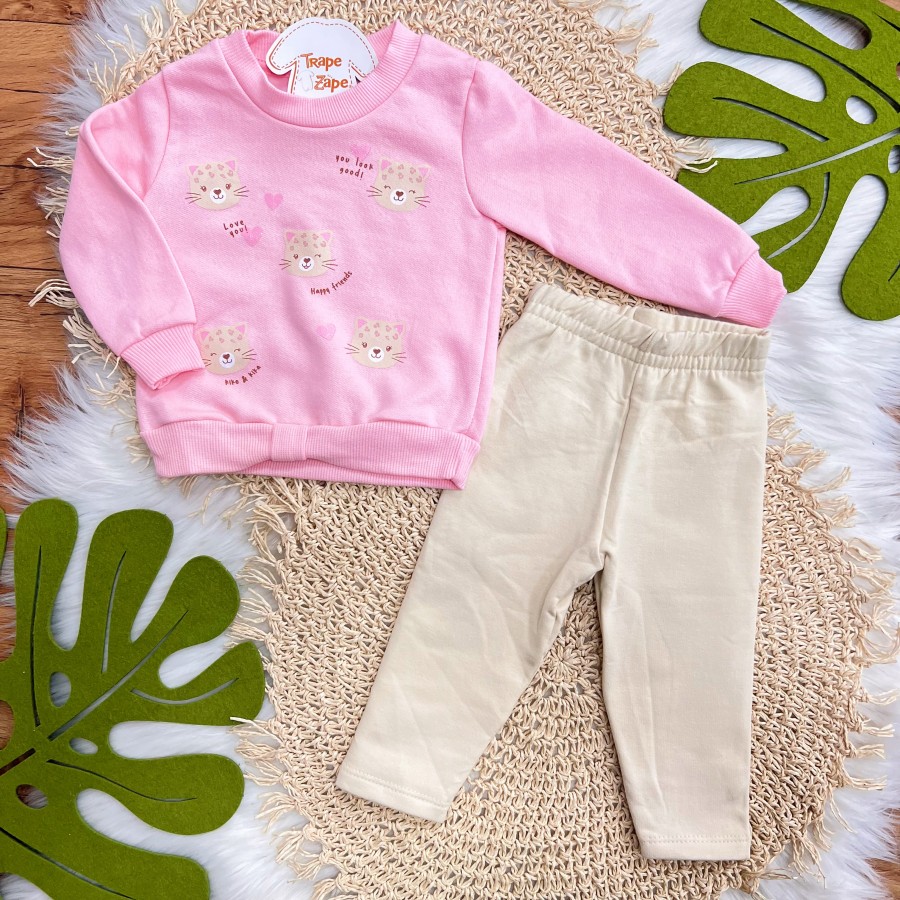 Conj. Casaco de Moletom Oncinhas e Calça Legging - Rosa